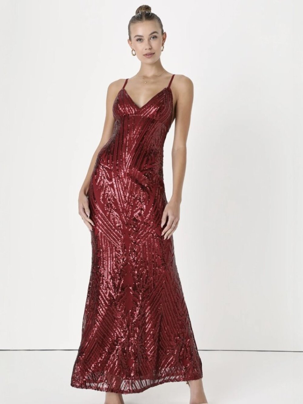 Lulus Ever So Elegant Shiny Burgundy Sequin Mermaid Maxi Dress NWT